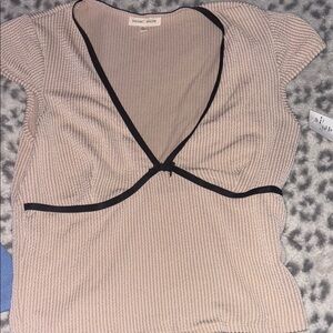 Moa Moa/Tan and Black Cap Sleeve Fitted Blouse
